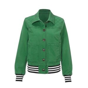 A360 CAbi Mod Bomber Jacket Green Black striped waistband sz M